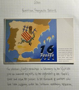 Mint Spain Republican Postcard Elections Finally Permitted February 1936