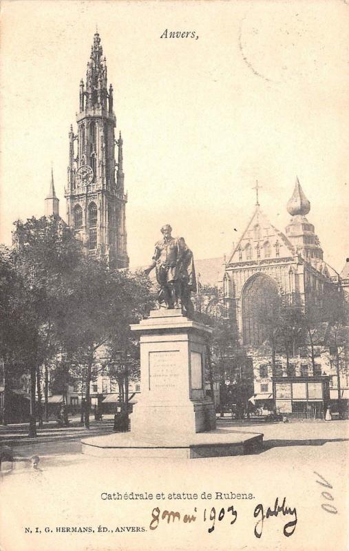 BR32299 Anvers Cathedrale et statue de Rubens belgium