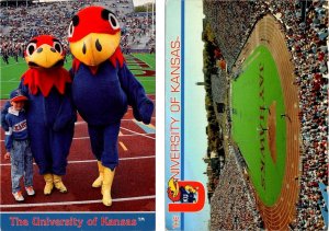 2~4X6 Postcards KS, Lawrence UNIVERSITY OF KANSAS Jayhawk Mascot/Child & Stadium