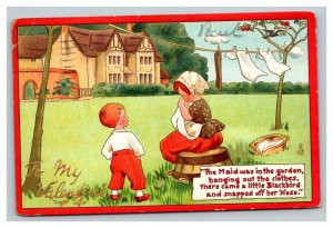 Vintage 1912 Tuck's Valentines Postcard Clever Poem Two Children Gold Letters