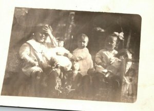 Vintage 1910's RPPC Postcard - Portrait Three Named Children Dolls Country Home
