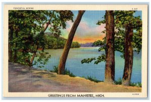 c1940's Greetings From Manistee Peaceful Scene Lake Groves Michigan MI Postcard