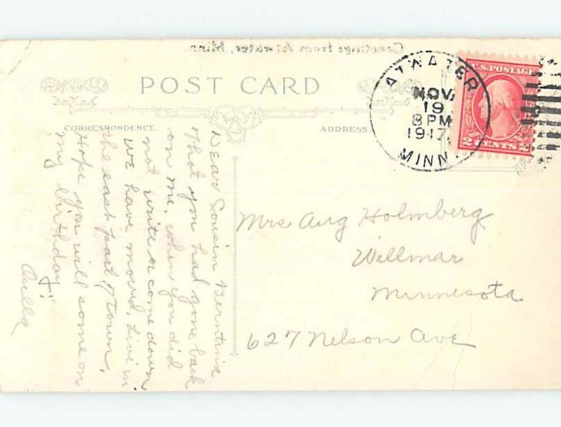 W-Border GREETINGS FROM POSTCARD Atwater Minnesota MN ho6021