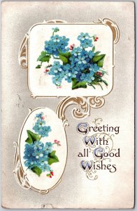 1912 Greetings with all Good Wishes Forget-Me-Nots Wishes Card Posted Postcard