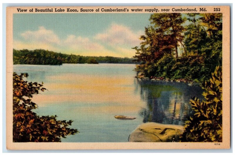 View Of Beautiful Lake Koon Cumberlands Water Supply Near Cumberland MD Postcard 
