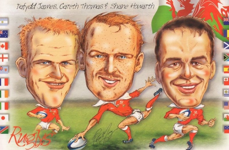 Dafydd James Gareth Thomas Shane Howarth Welsh Rugby Postcard