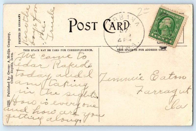 1910 Cedar Rapids Iowa Postcard First Presbyterian Church Chapel St. Paul Method