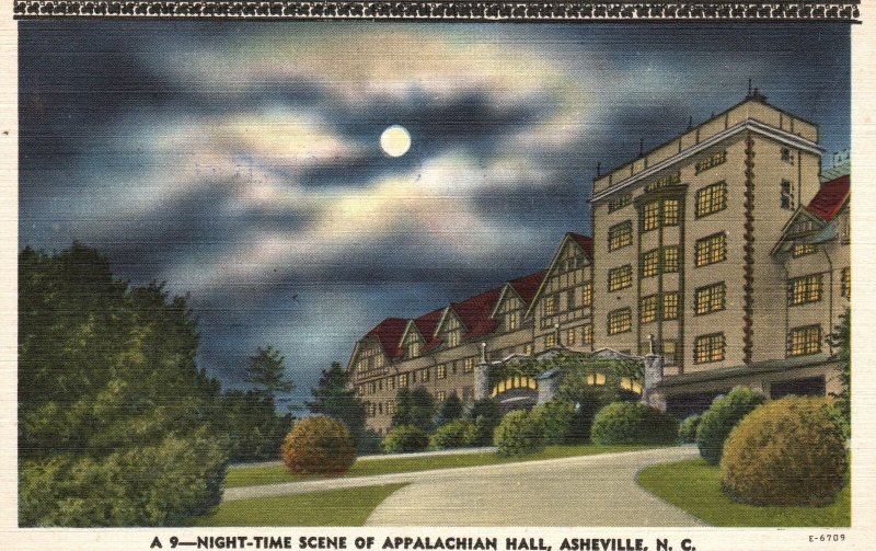 Vintage Postcard 1920's Night Time of Appalachian Asheville North Carolina N. C.