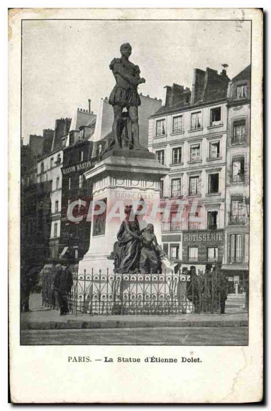 Old Postcard Paris Statue of Etienne Dolet