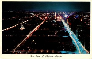 Illinois Chicago Aerial View Of Michigan Avenue At Night