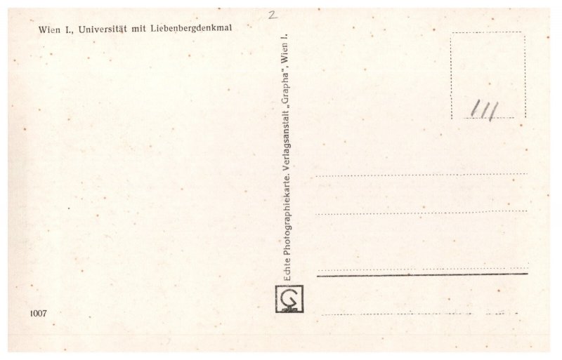 Vintage Vienna University Liebenberg Monument Austria Postcard