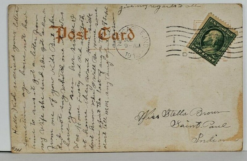 NEW CASTLE INDIANA BIRD'S EYE VIEW c1910 POSTCARD Q15