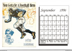 1990 Sheet Music Calendar Series September You Gotta Be A Football Hero To Ge...