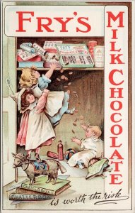 Fry's Milk Chocolate Is Worth The Risk Advert Girls Children Pantry Postcard G42 