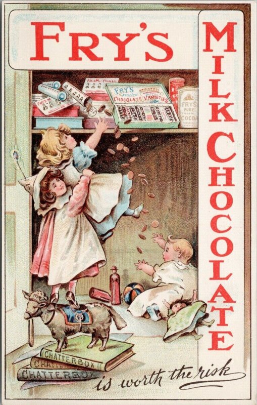 Fry's Milk Chocolate Is Worth The Risk Advert Girls Children Pantry Postcard G42 