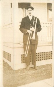 Postcard RPPC C-1910 Music Brass Instrument Trombone 23-3026