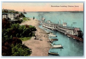 c1910's Steamboat Landing Passenger Ferry Boats Shore Line Clinton Iowa Postcard