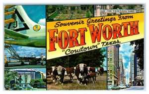 FORT WORTH, TX Texas ~ Multiview STREET SCENE, Airport, Etc. c1950s  Postcard