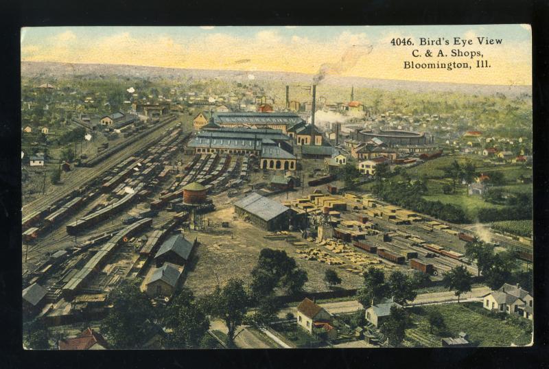 Bloomington, Illinois/IL Postcard, Birdseye View, C. & A. Shops, 1911!