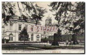 Postcard Bourges Old Town Hall and the cathedral through the trees