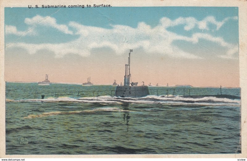 U.S. Submarine coming to Surface , 1900-10s