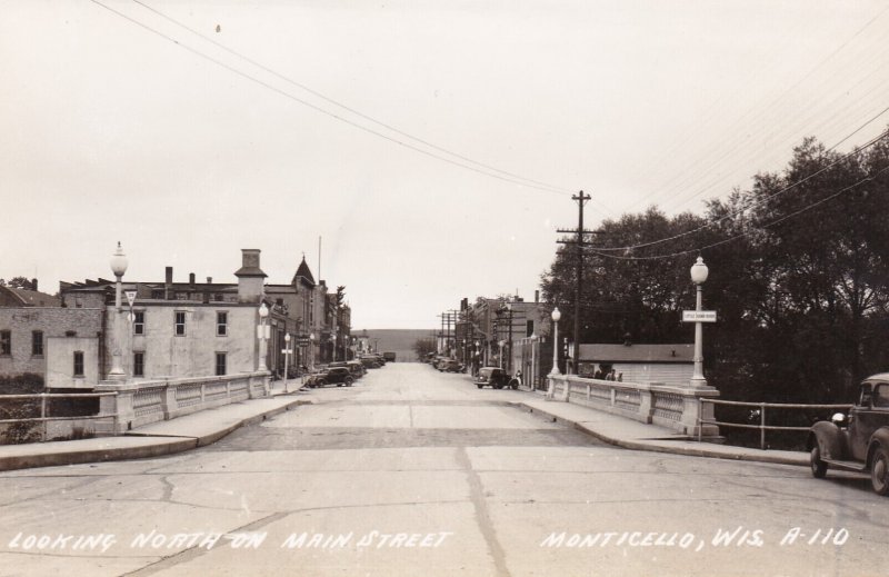 Wisconsin Monticello Looking North On Main Street Real Photo