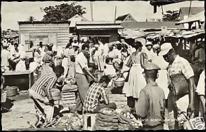 suriname, Dutch Guyana PARAMARIBO Market Scene 60s RPPC