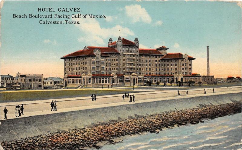 F14/ Galveston Texas Postcard c1910 Hotel Galvez Beach Boulevard 22