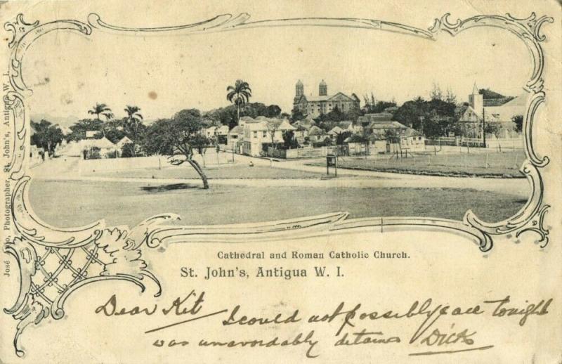 Antigua, W.I., St. JOHN'S, Cathedral & R.C. Church 1905 Dublin Perforated Stamp