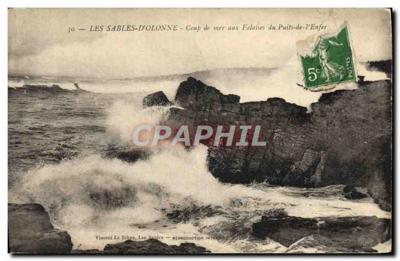 Old Postcard Les Sables D & # 39Olonne sea Blow the Cliffs of L & # 39Enfer W...