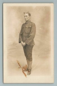 1910 - 1920 Soldier Man WWI WW1 Military Army RPPC Real Photo Postcard
