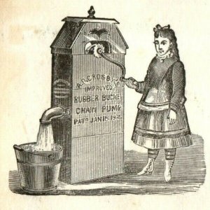 1876 A. D. Crosby's Rubber Bucket Chain Pump Engraved Victorian Trade Card F97