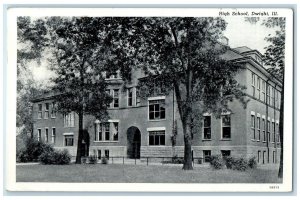 1946 High School Campus Building Entrance View Ground Dwight Illinois Postcard