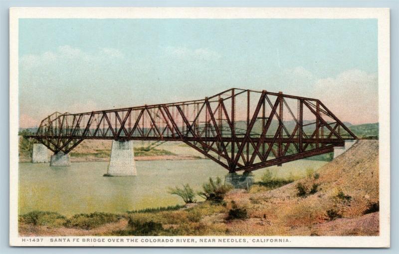 Postcard CA Needles Santa Fe Bridge Over Colorado River Fred Harvey P12