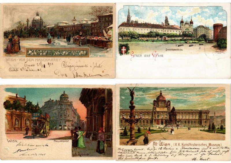 AUTRICHE, AUSTRIA, WIEN, VIENNA, 27 LITHOGRAPH LITHO CPA PRE-1910 
