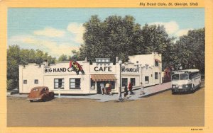 St George Utah Big Hand Cafe Greyhound Bus Vintage Postcard AA84039