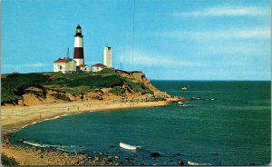 Vtg Montauk New York NY Montauk Point Lighthouse Long Island Postcard