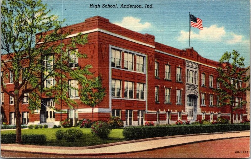 High School Anderson Indiana Linen Postcard VTG UNP Curteich Vintage Unused 