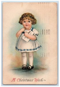 1921 Christmas Cute Little Girl Dress Curly Hair Dress Letter Wolf Postcard 