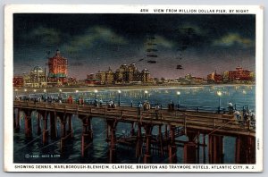 1932 Million Dollar Pier By Night Atlantic City New Jersey NJ Posted Postcard