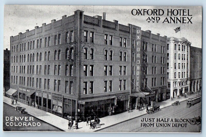 Denver Colorado CO Postcard Oxford Hotel Annex Union Depot c1910 Vintage Antique