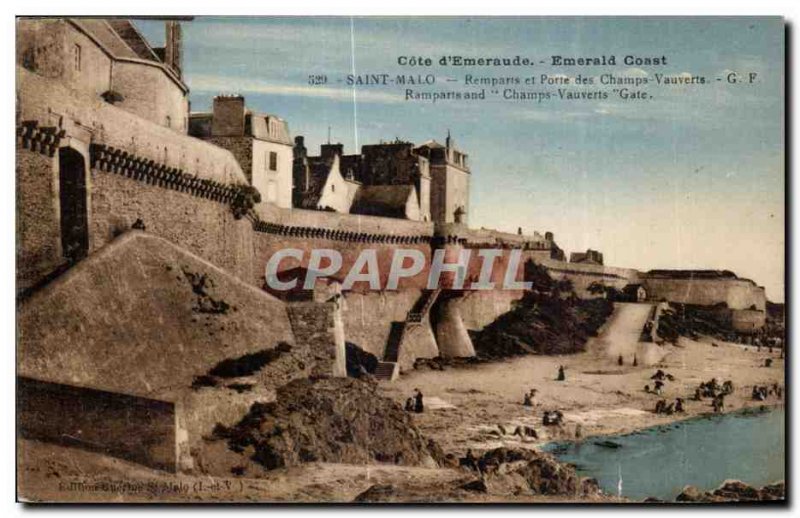 Old Postcard Saint Malo Study Rempars and Gate Field Vauverts Ramparts and Va...