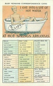 Hot Springs Arkansas Busy Person Checklist Glass Tichnor 1920s Postcard 22-3438