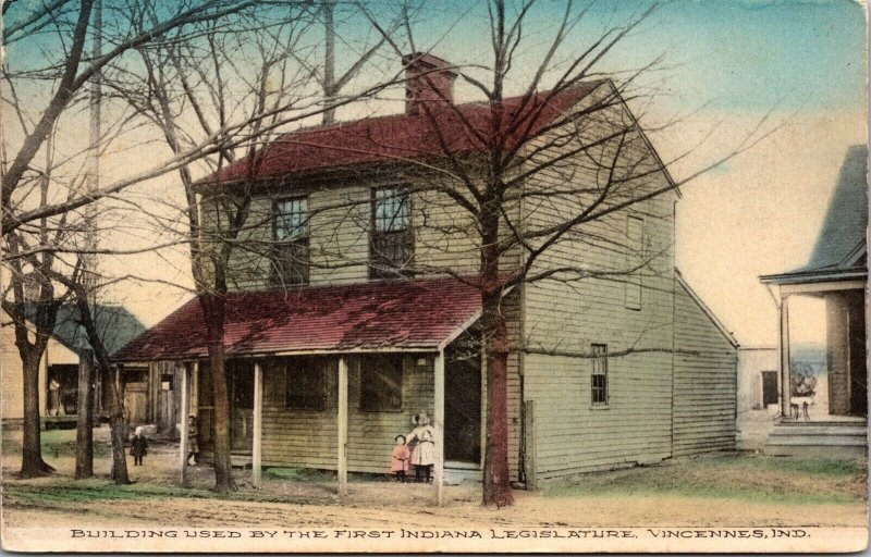 Hand Colored Postcard First Indiana Legislature Building Vincennes, Indiana~511