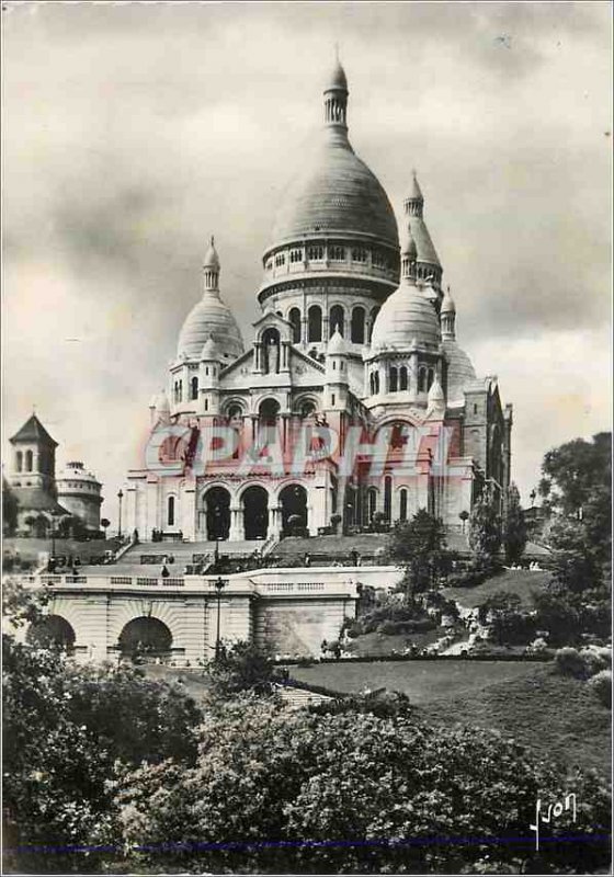 Modern Postcard Paris Strolling Basilica of Sacre Coeur in Montmartre