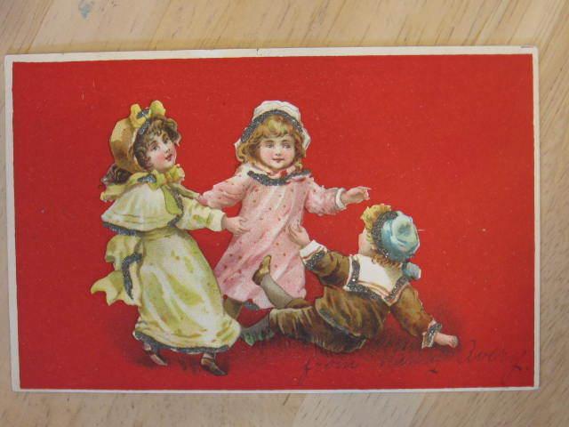 Sweet Victorian Children Playing GLITTER c1910 Postcard