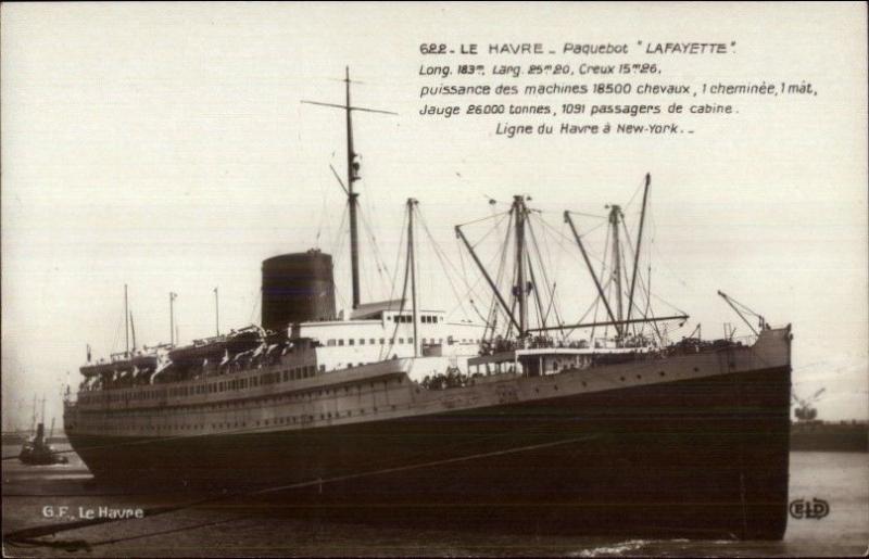 Steamer Ship Steamship Le Havre Paquebot Lafayette c1915 Real Photo Postcard