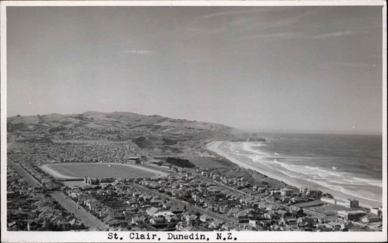 Vintage NS Seaward RREAL PHOTO Dunedin New Zealand NZ St Clair Air View