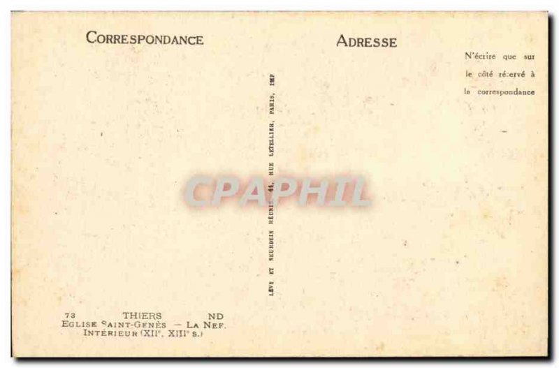 Postcard Old Church Thiers Saint Genes Inside