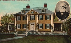 Vintage Postcard Home Longfellow House Mansion Landmark Cambridge Massachusetts